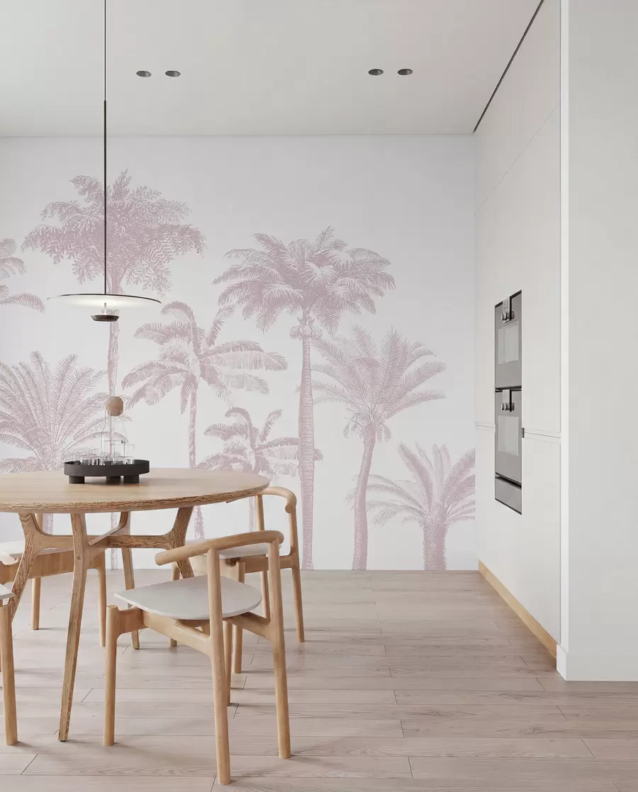 fototapeter Tropiske palmer oase minimal pink farve w08111v1
