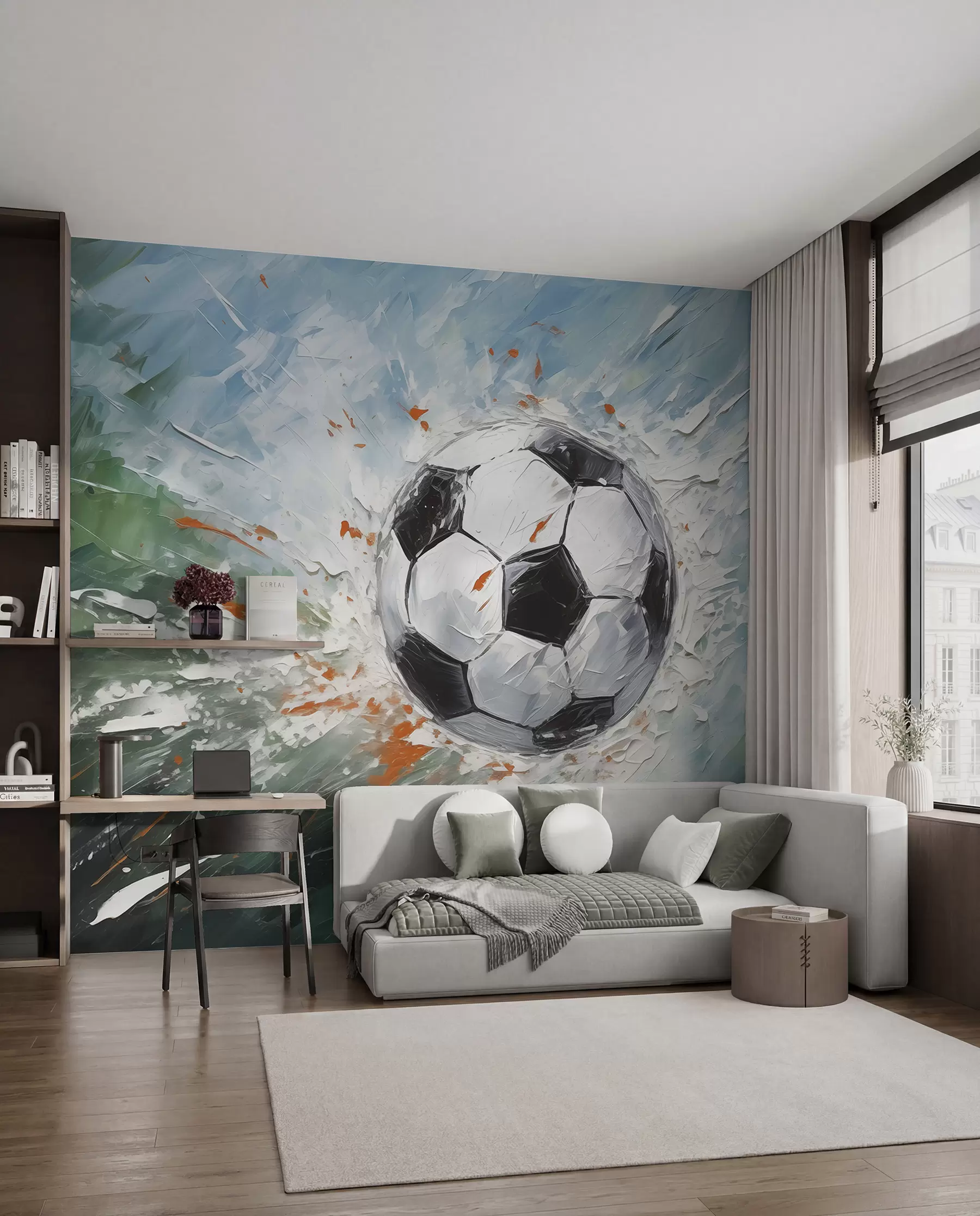 fototapeter Fodbold flyvende oliemaleri abstrakt kunst w08117