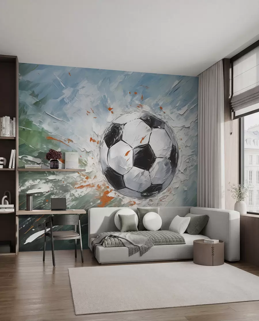 fototapeter Fodbold flyvende oliemaleri abstrakt kunst w08117