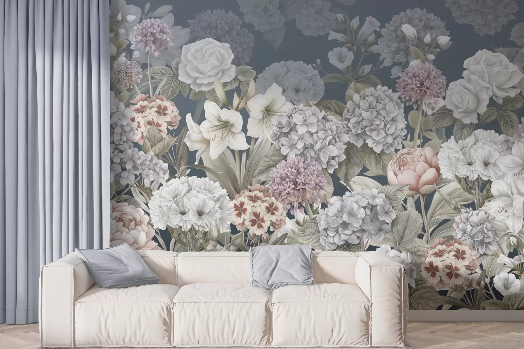 Fototapete Zauberhafter Sommergarten auf blauem Hintergrund w08140v1