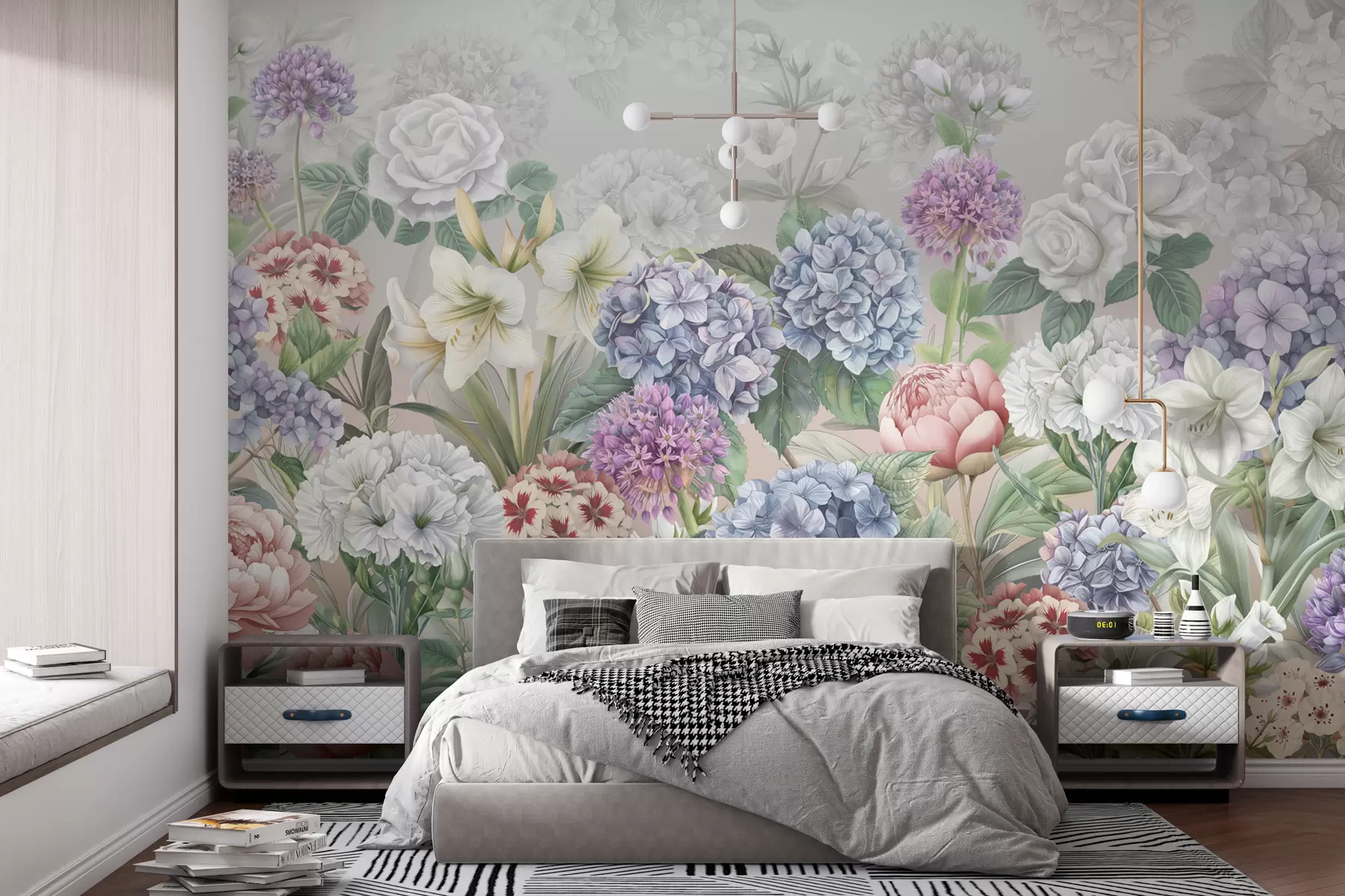 fototapeter Magisk sommerhave med blomster i pastelfarver w08140v3