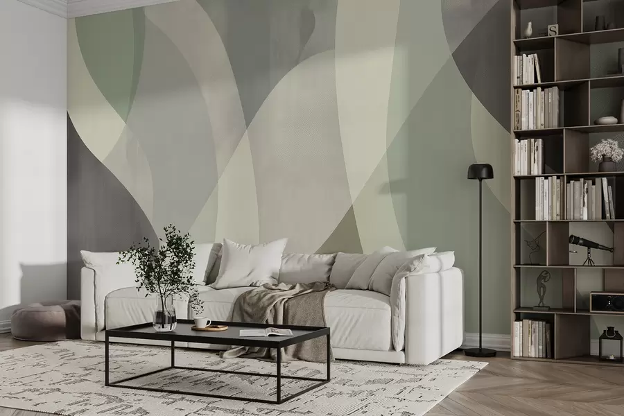 Fototapete Weiche Kurven in gedämpften Tönen mit fließenden Linien und grünen Farbverläufen, minimalistisch und modern w01334