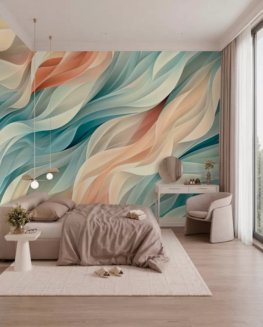 fototapeter Hypnotiserende abstrakt design med bløde pastelbølger w01335
