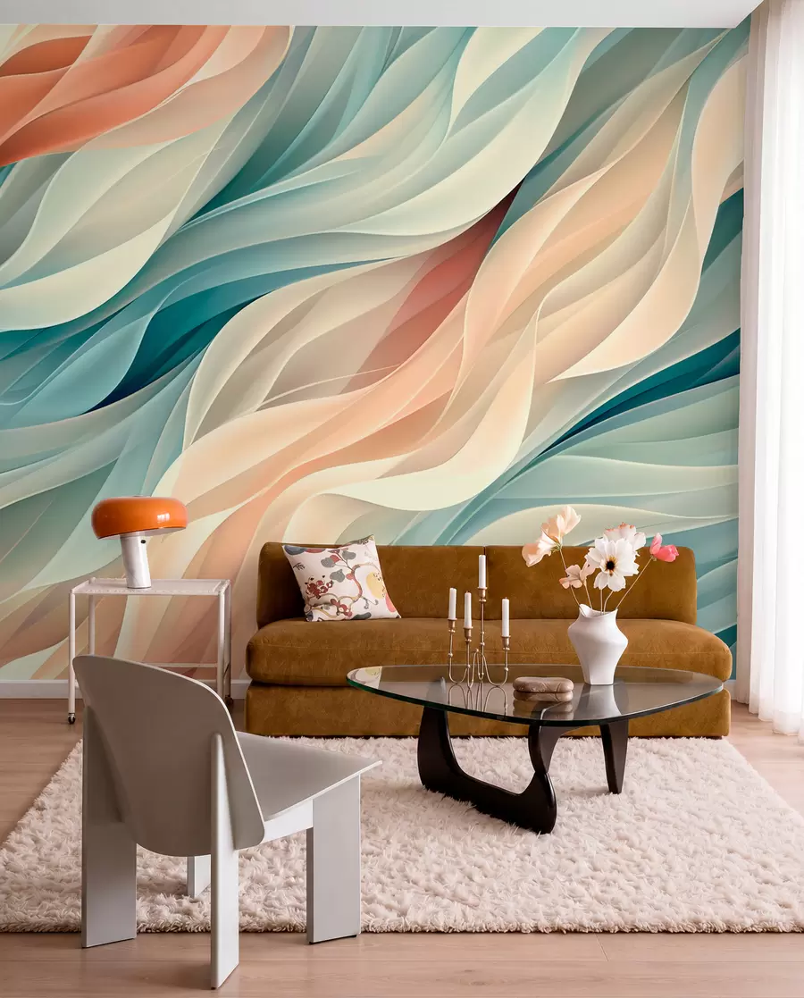 fototapeter Hypnotiserende abstrakt design med bløde pastelbølger w01335
