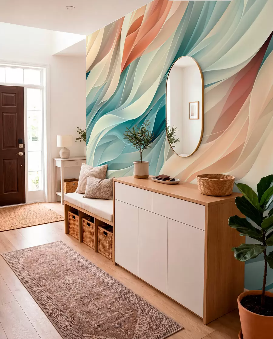 fototapeter Hypnotiserende abstrakt design med bløde pastelbølger w01335