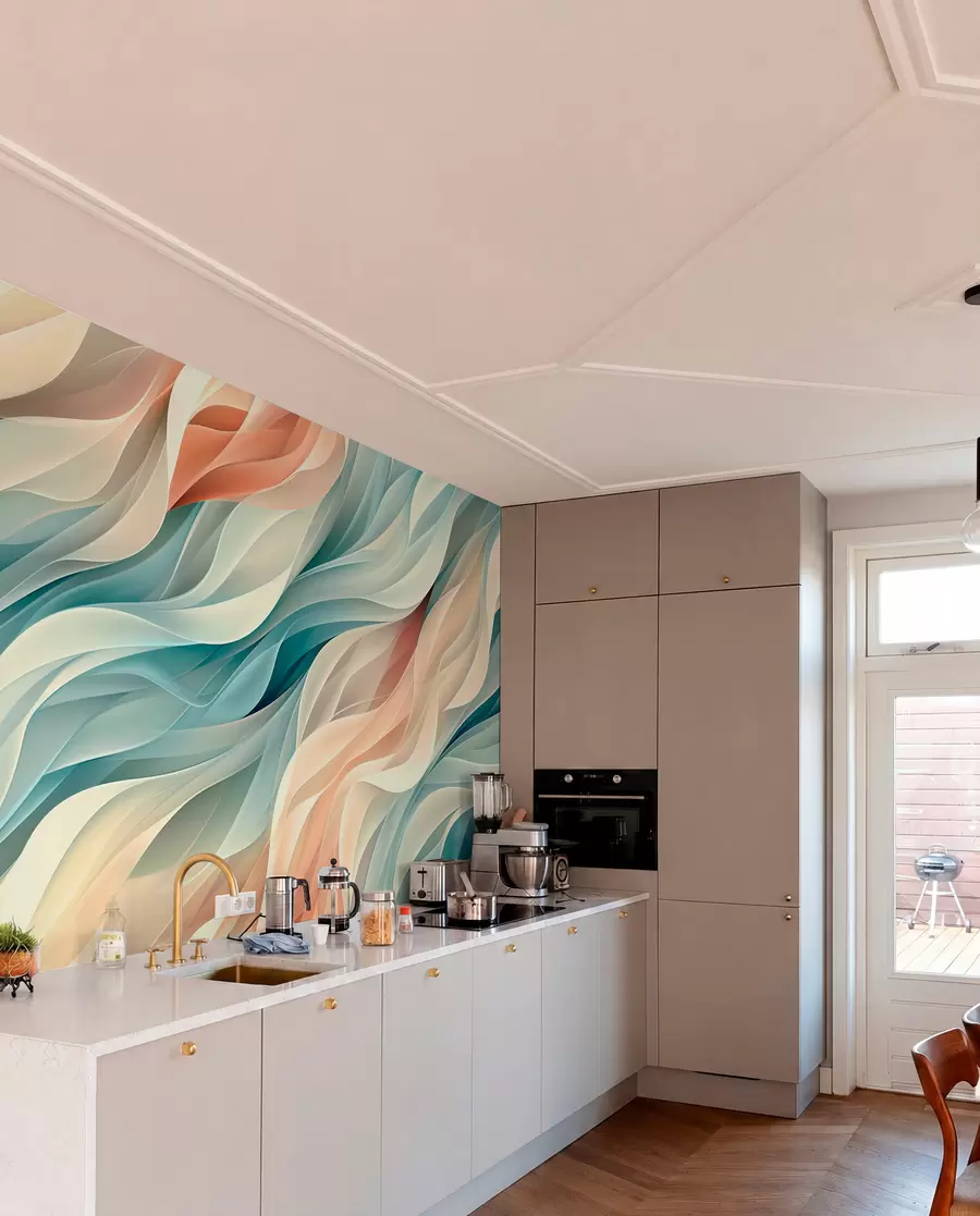 fototapeter Hypnotiserende abstrakt design med bløde pastelbølger w01335