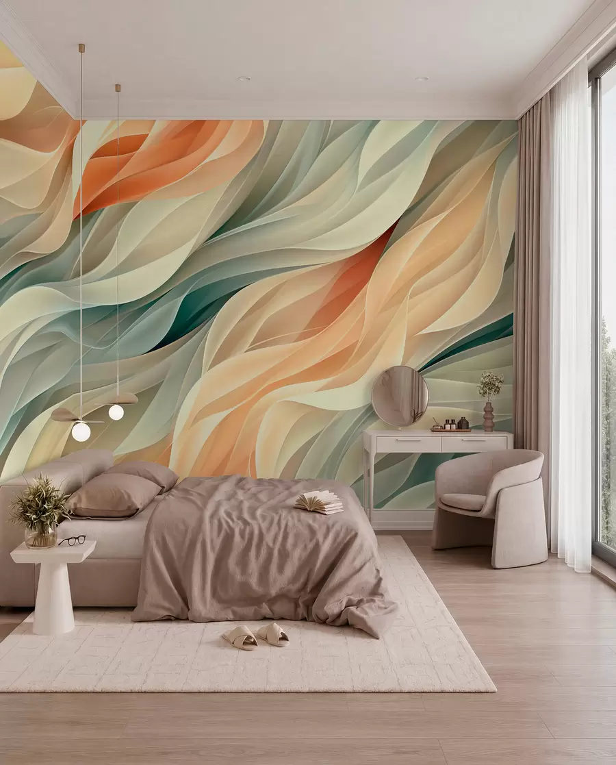 fototapeter Hypnotiserende abstrakt design med bløde pastelbølger i varme farver w01335v1