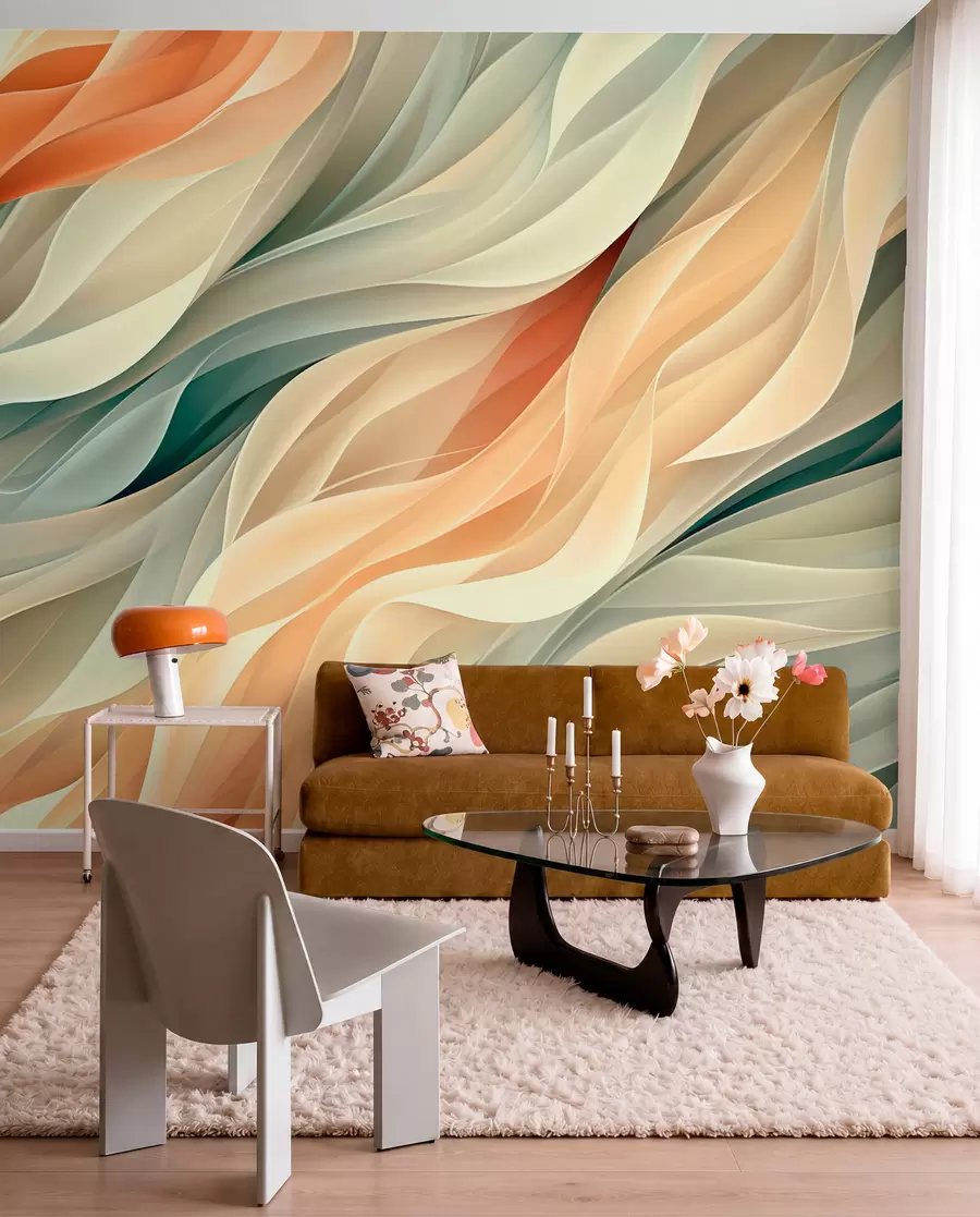 fototapeter Hypnotiserende abstrakt design med bløde pastelbølger i varme farver w01335v1