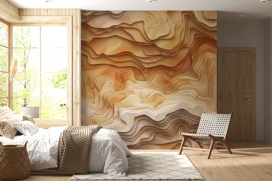 fototapeter 3D topografisk kort med reliefkonturer i beige toner w01337v1