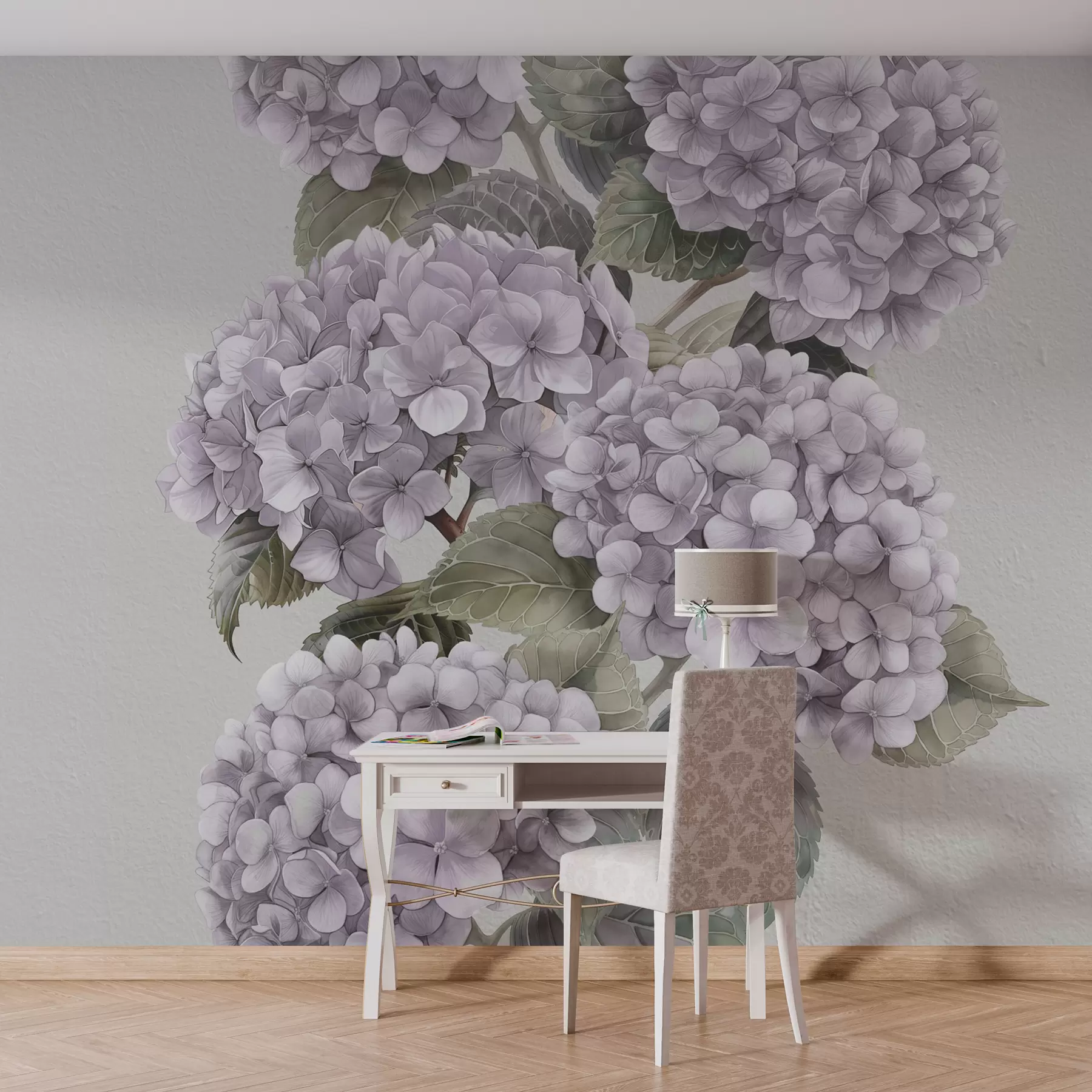 Murale Branches d'hortensia aux couleurs rose pâle w08176v1