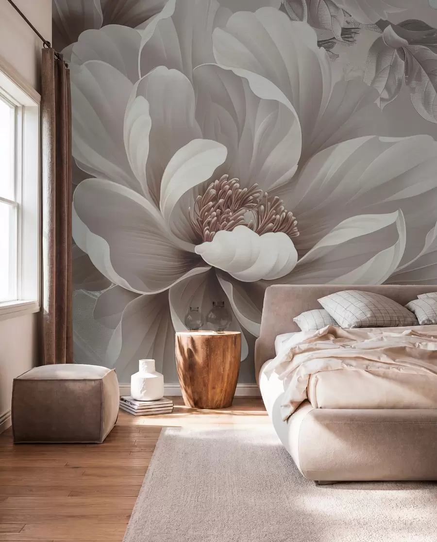 Fototapete Große staubige rosa Blume auf der Grunge-Wand w08181v1