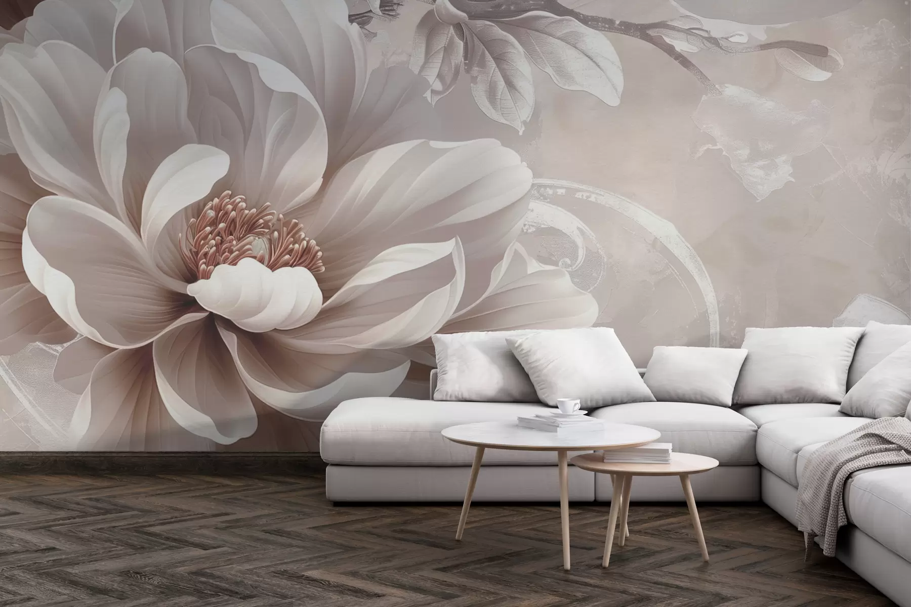 Fototapete Große staubige rosa Blume auf der Grunge-Wand w08181v1