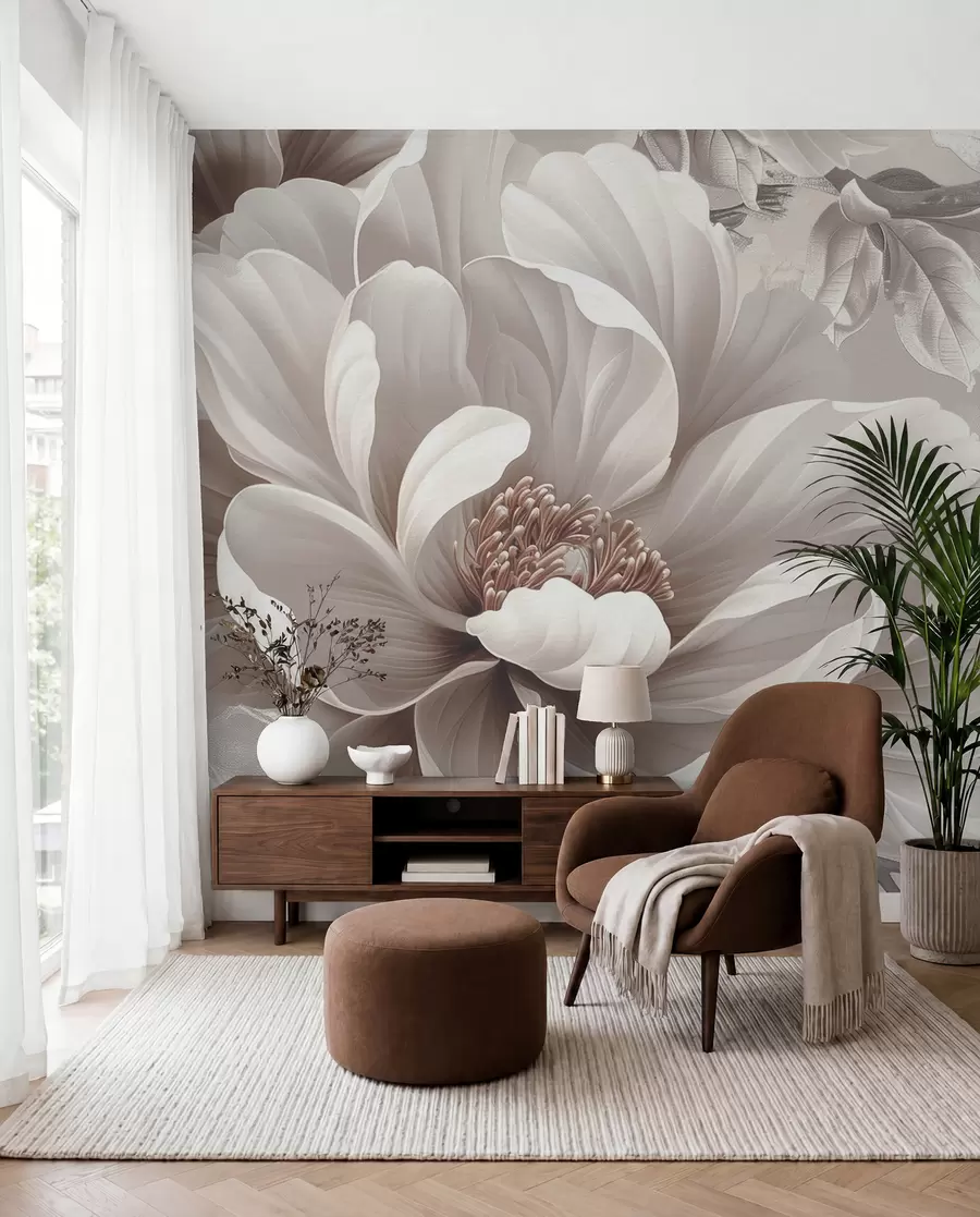 Murale Grande fleur rose poussiéreuse sur le mur grunge w08181v1