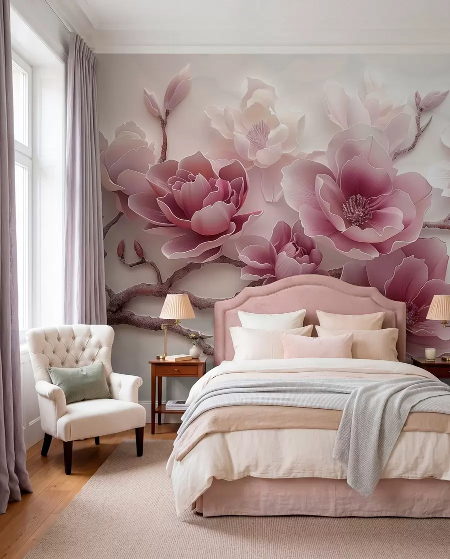 fototapeter Magnolia i rosa w01359v2