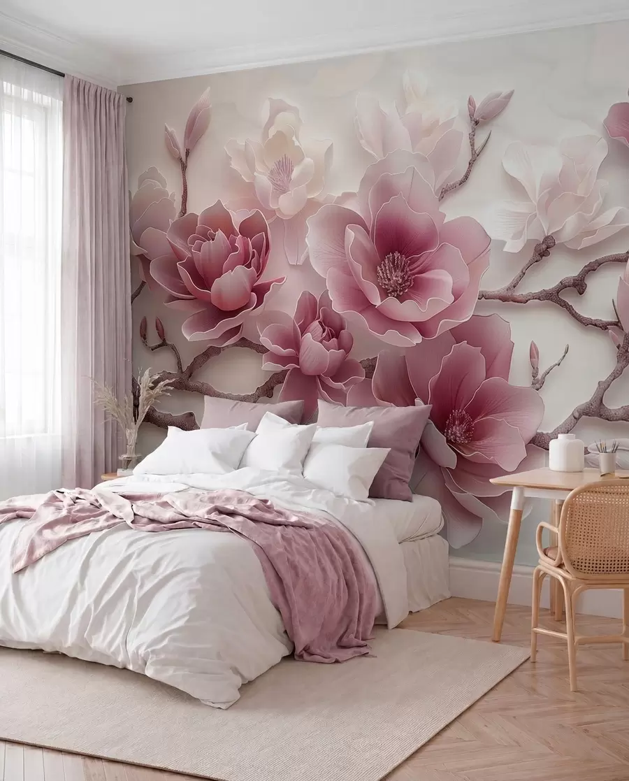 Murale Magnolia en rose w01359v2