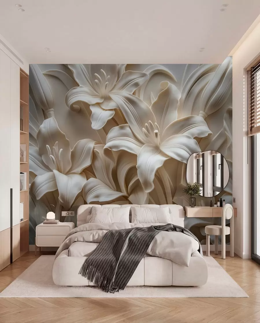 fototapeter Elegant beige 3d relief af udskårne liljer w01433