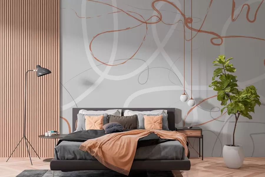 Fototapete Abstrakte orangefarbene Linien auf grauem Hintergrund w01455