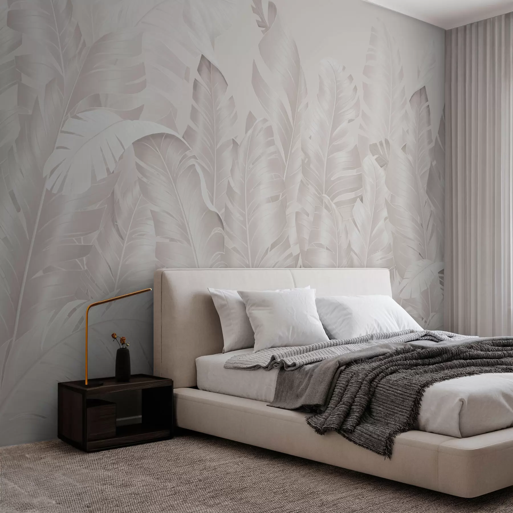 Murale Feuilles beiges tropicales pastel tendance w01481