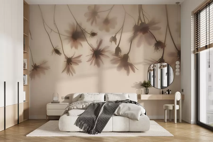 fototapeter Sarte blomster i tågen hængende ovenfra i lyserøde farver w01469