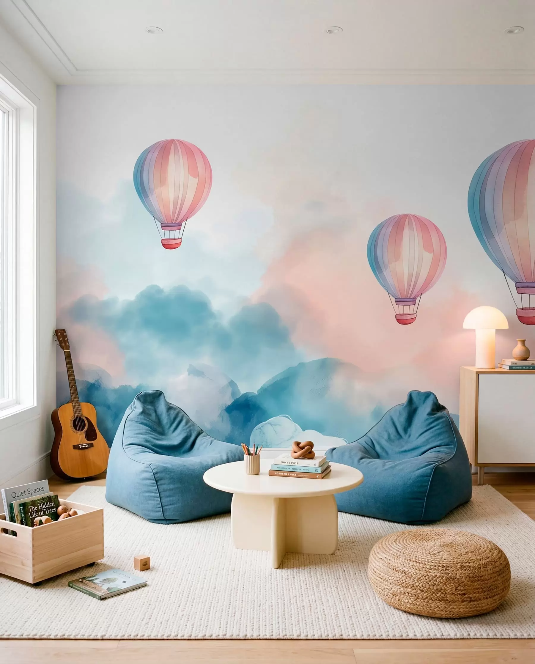 Murale Ballons à l'aquarelle dans les nuages w01011
