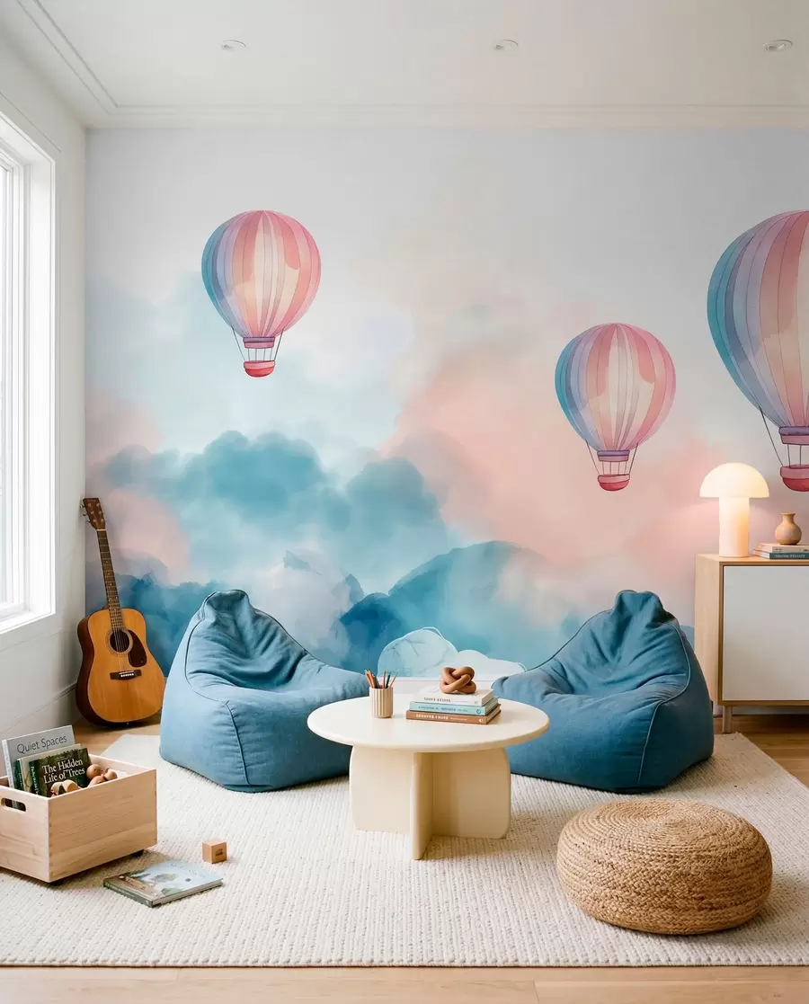 Murale Ballons à l'aquarelle dans les nuages w01011