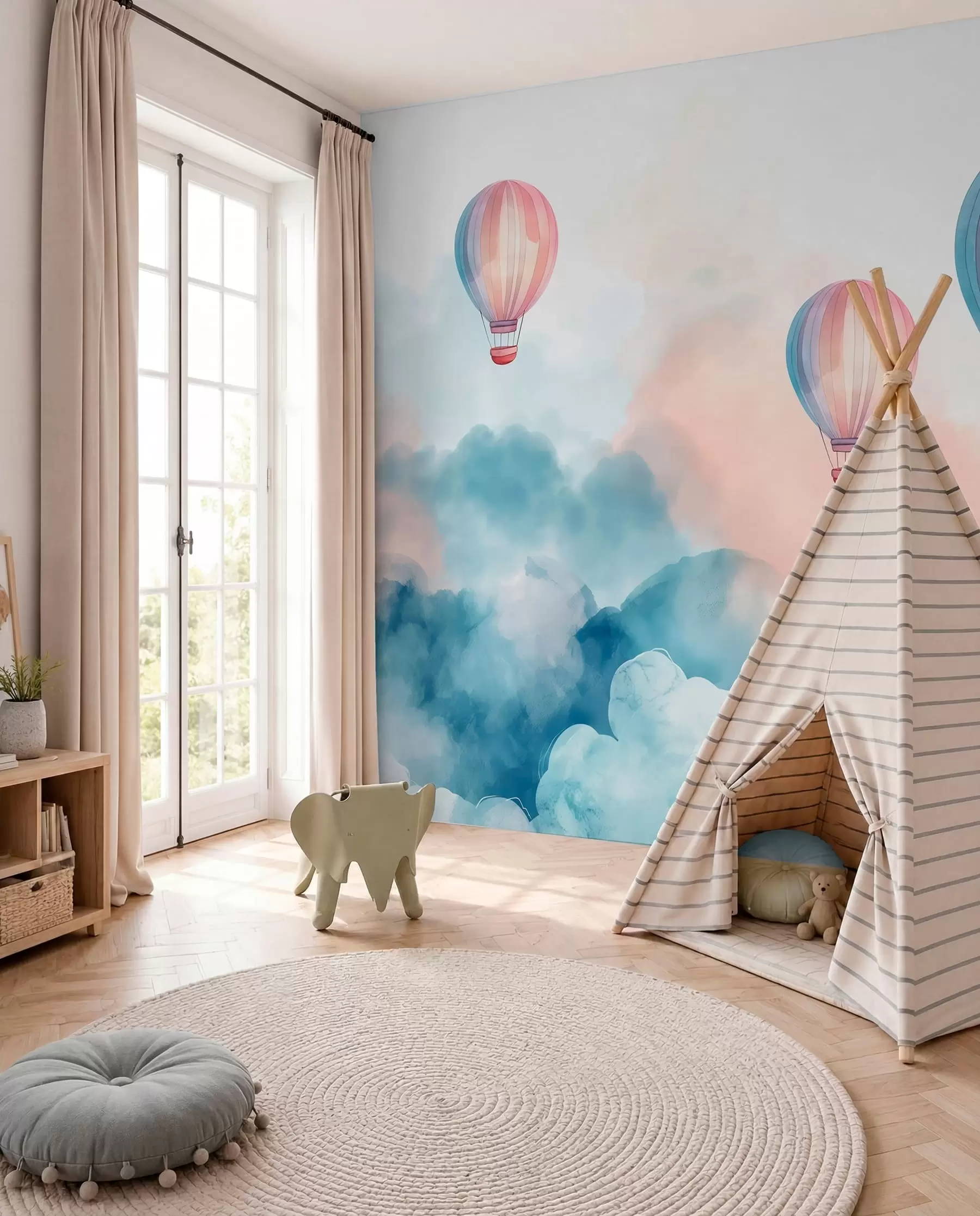 Murale Ballons à l'aquarelle dans les nuages w01011