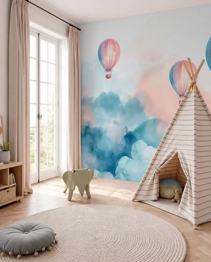 Murale Ballons à l'aquarelle dans les nuages w01011