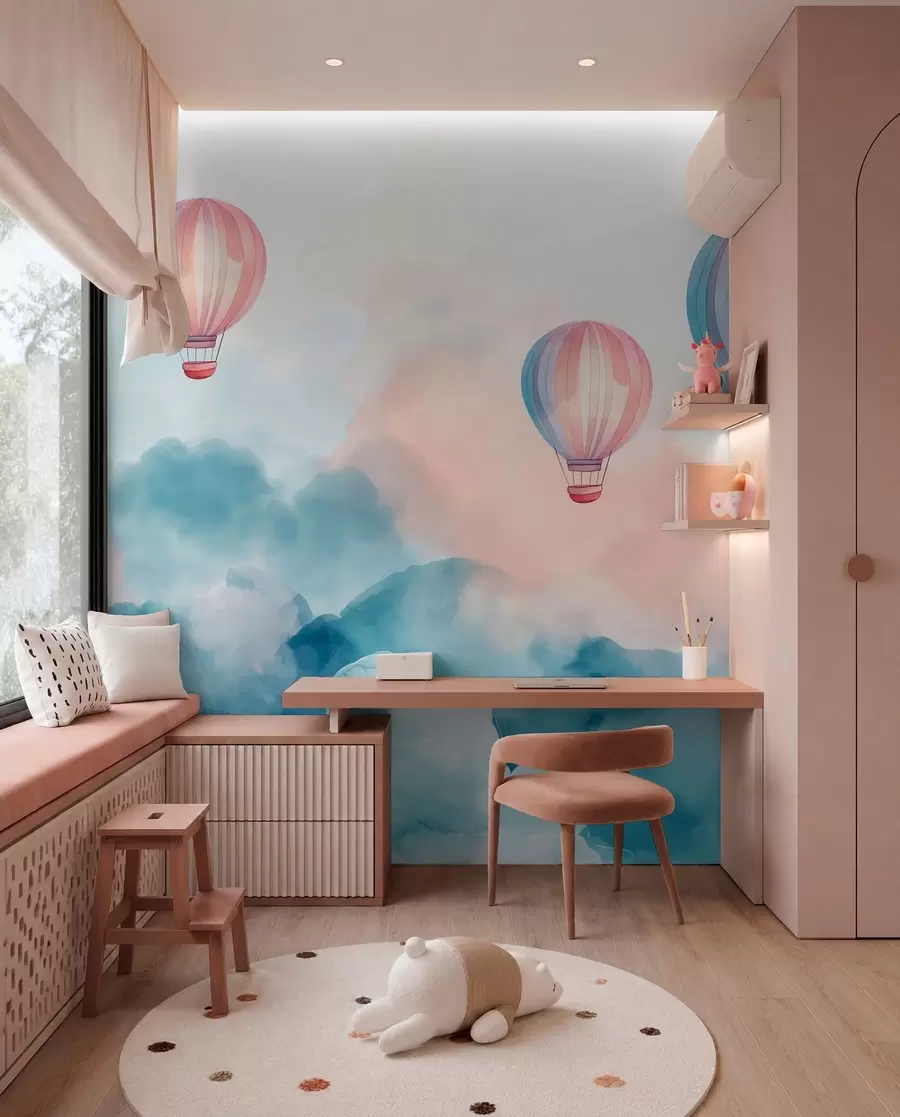 Murale Ballons à l'aquarelle dans les nuages w01011