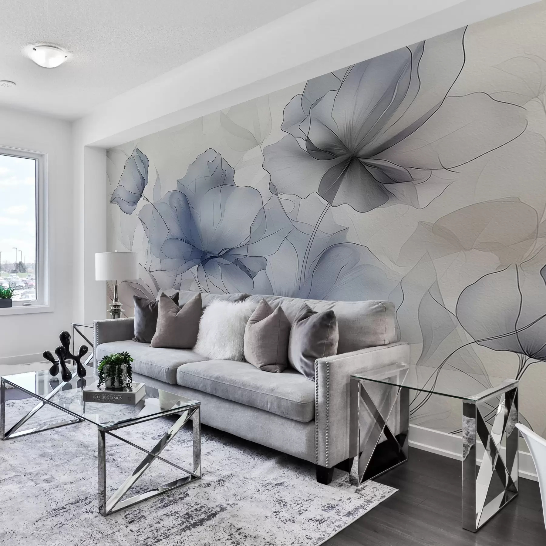 Fototapete Abstrakte Blumen auf einer Betonwand w01037