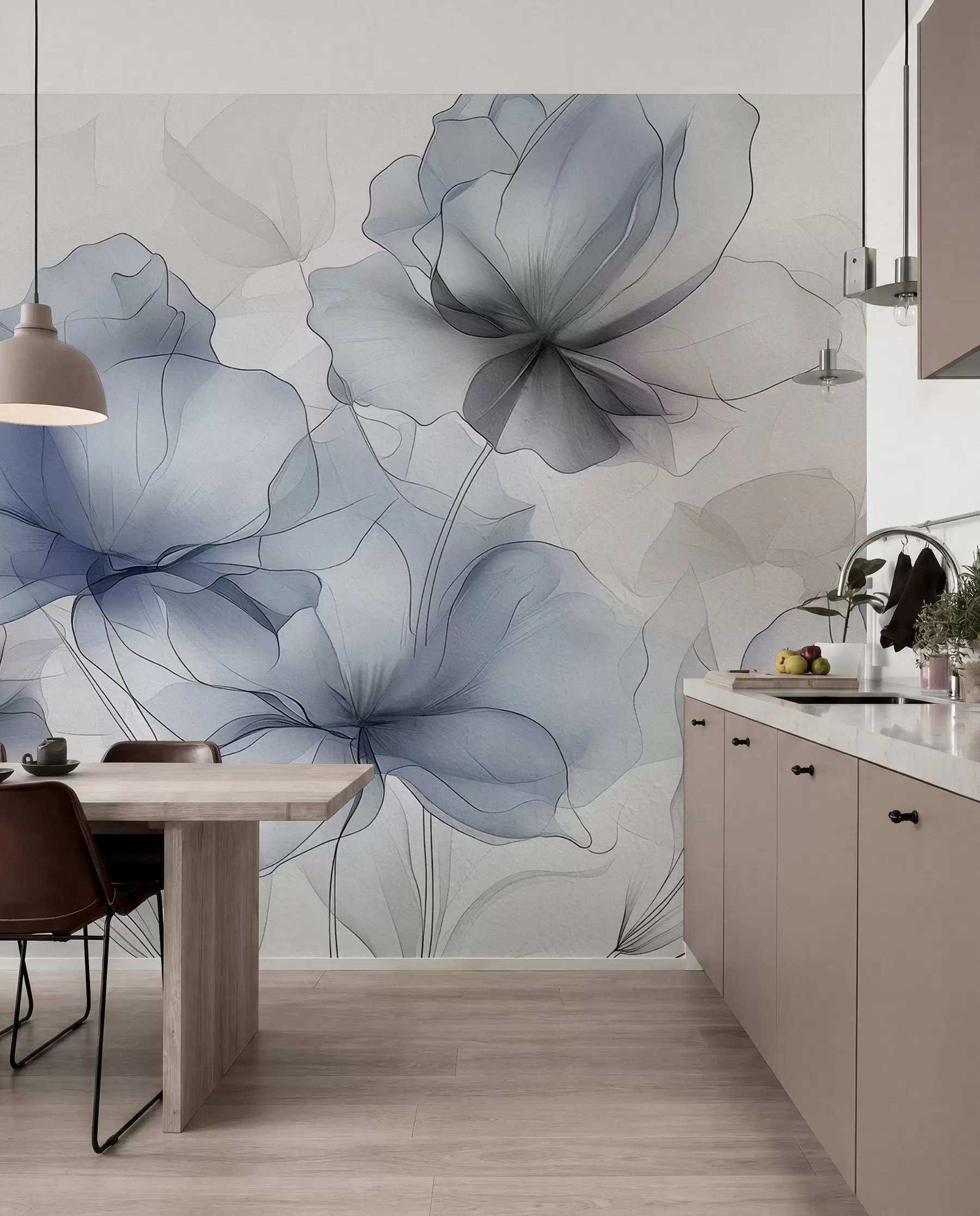 fototapeter Abstrakte blomster på en betonvæg w01037