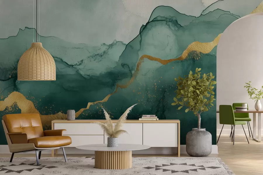 Fototapete Vintage Smaragd Aquarell Zusammensetzung w01362v1