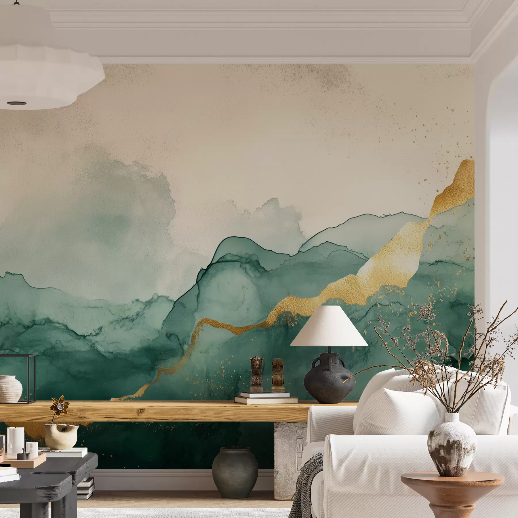 Fototapete Vintage Smaragd Aquarell Zusammensetzung w01362v1