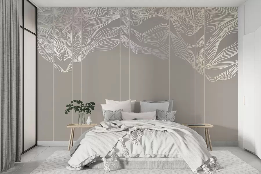 Murale Vagues blanches abstraites sur un fond marron clair w08263