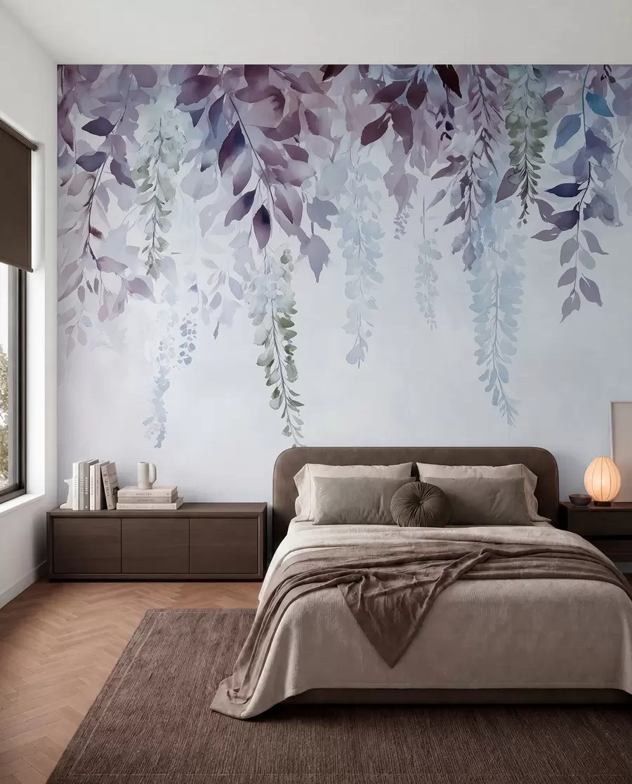 fototapeter Blåregn-blomsterpynt, blomster, akvarel, blå og lilla farver w01545v1