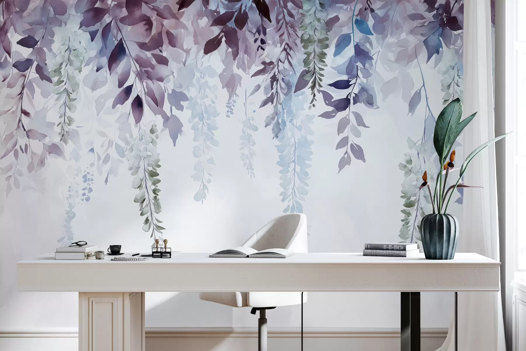 fototapeter Blåregn-blomsterpynt, blomster, akvarel, blå og lilla farver w01545v1