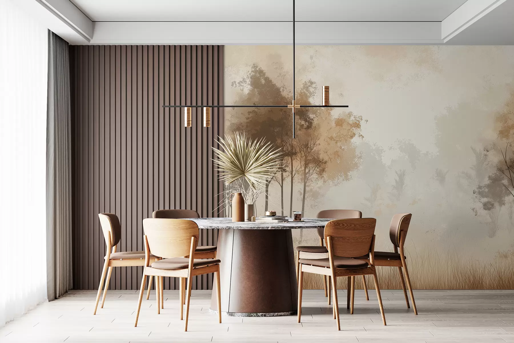 Fototapete Naturlandschaften, Bäume im Wald, Grunge-Textur, beige Farben w01564