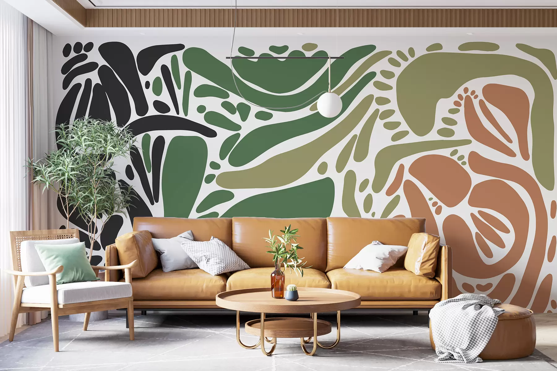 Murale Motif géométrique abstrait, style tribal, couleurs naturelles w01623v7