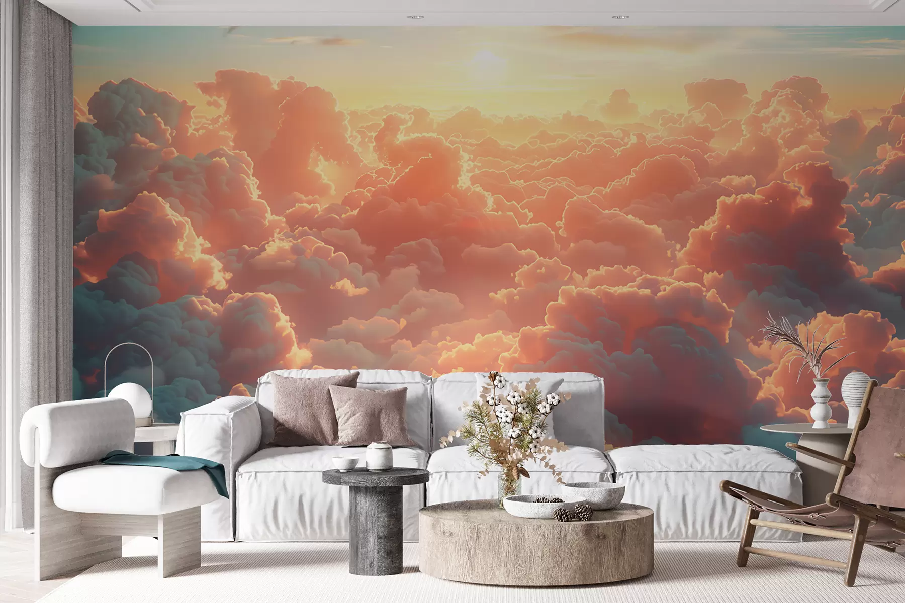 Fototapete Heller Himmel mit vielen Wolken am Himmel in warmen Farben w01539