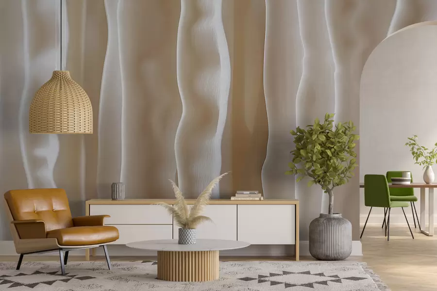Fototapete Abstrakte Szene aus organischem Material, geschnitzt 3D vertikale Streifen in beige Farbe w01541