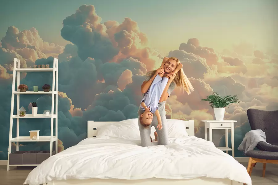 Fototapete Heller Himmel mit vielen Wolken in hellen Farben w01543