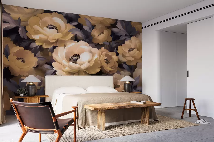 Fototapete Floral Ölgemälde Stil basiert auf beige und lila Farbe w01581