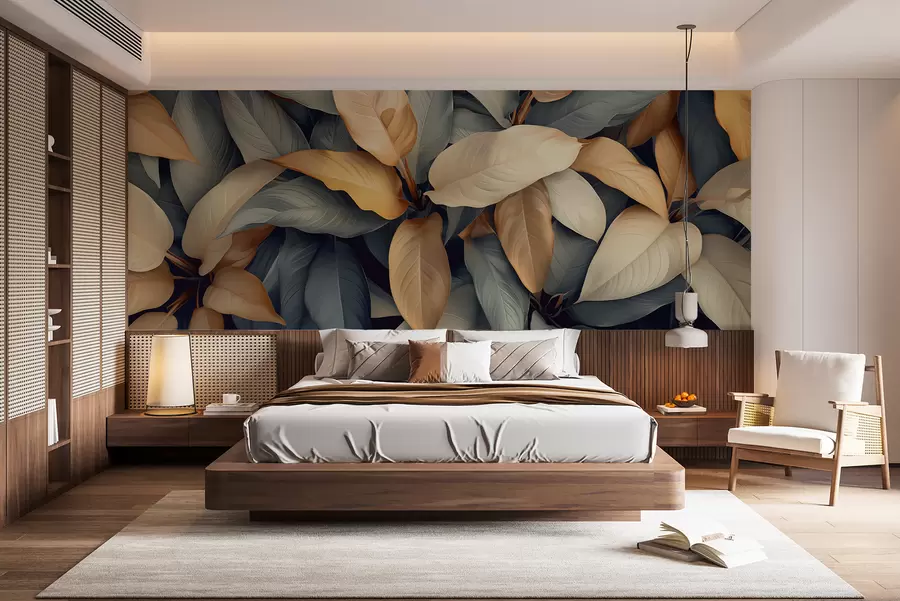 Murale Plantes tropicales aux couleurs rose et beige w01586v1