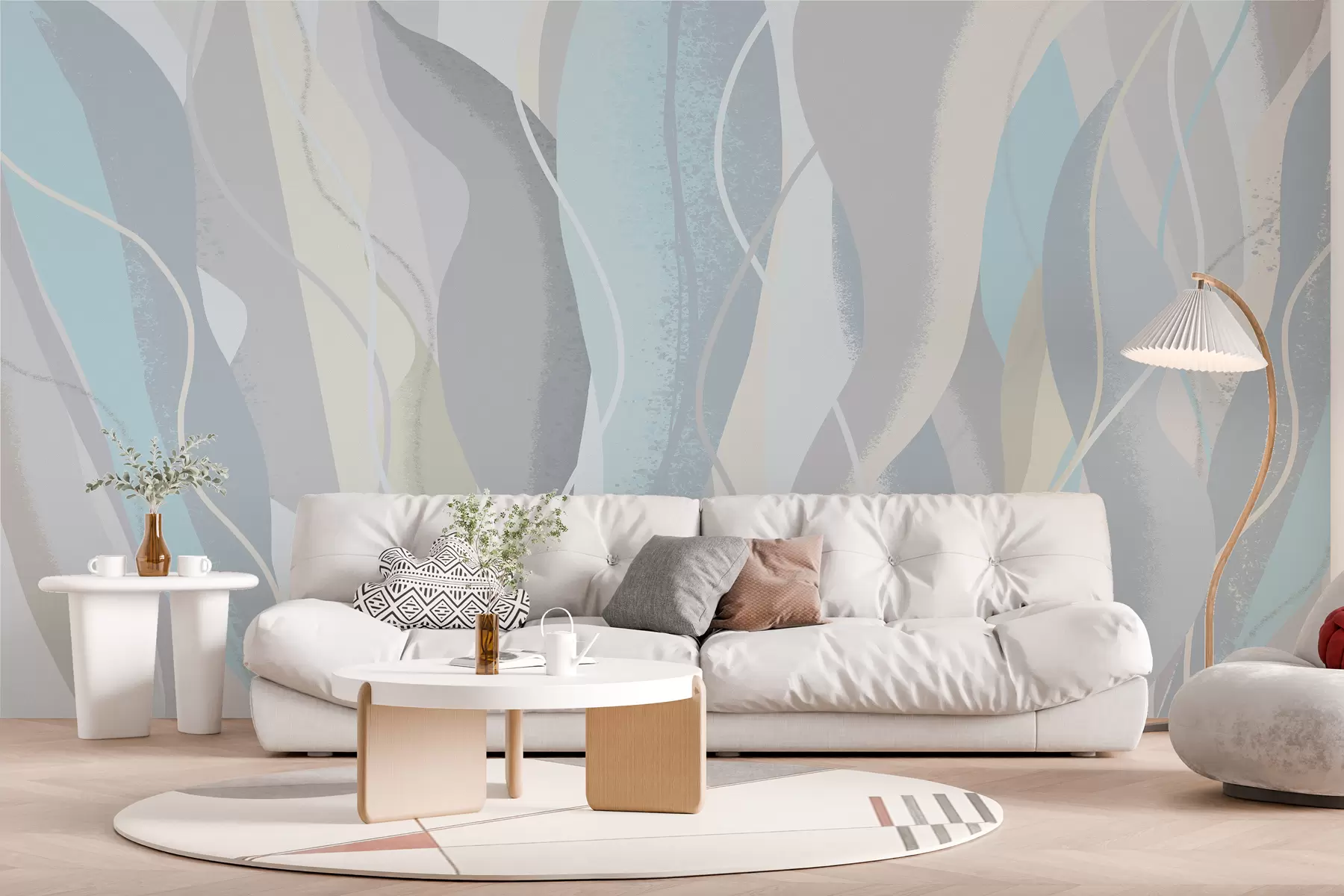 Fototapete Moderne abstrakte Tapete im Öko-Stil in kühlen und warmen Farben w01124