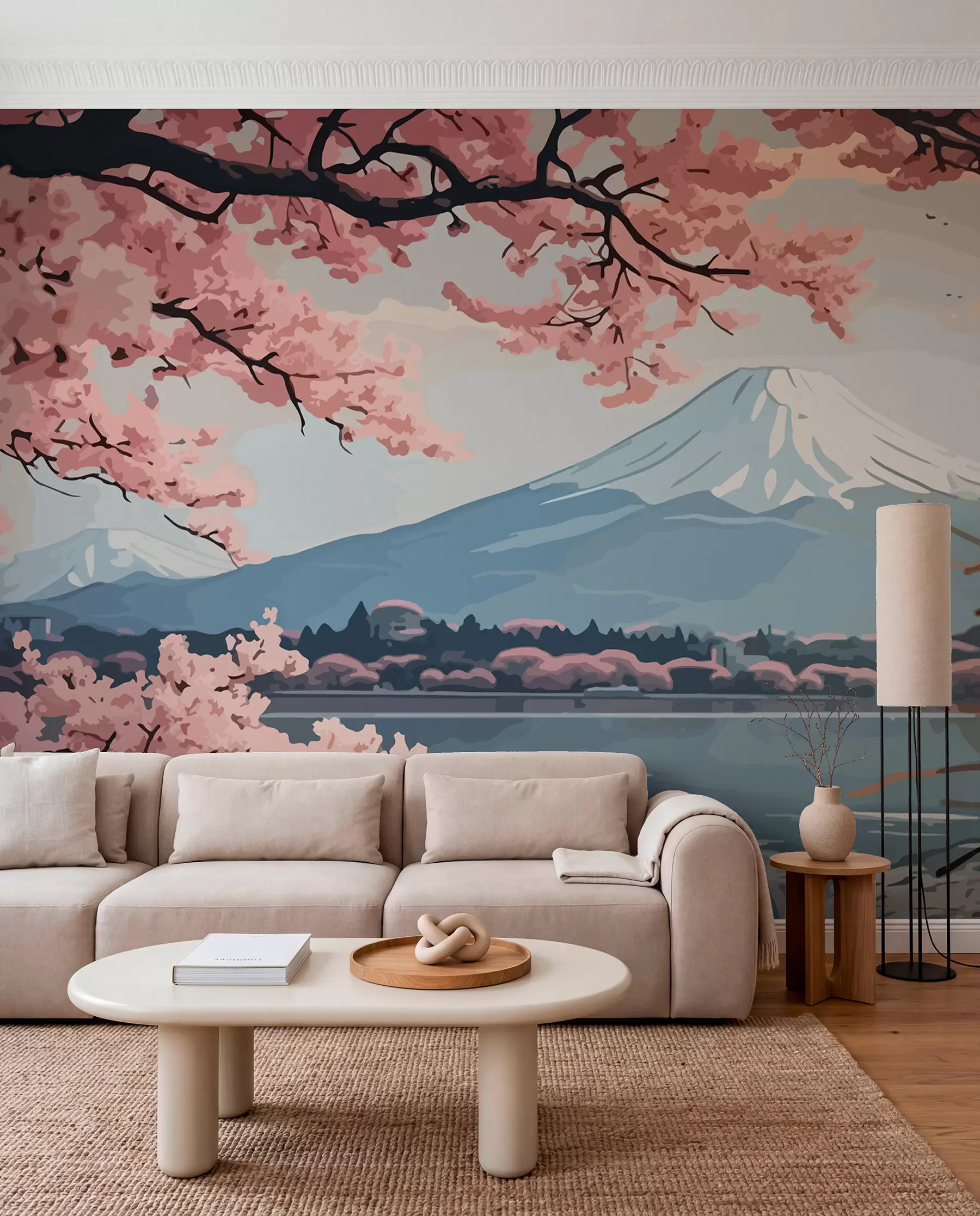 fototapeter Sakura, bjerge, akvarel w01664