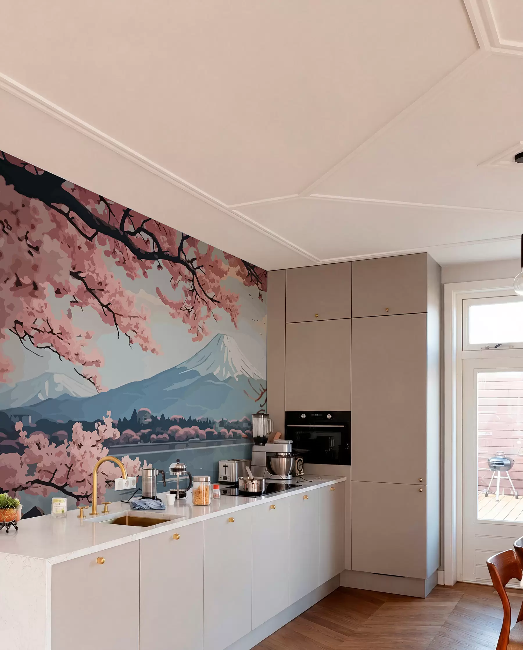 fototapeter Sakura, bjerge, akvarel w01664