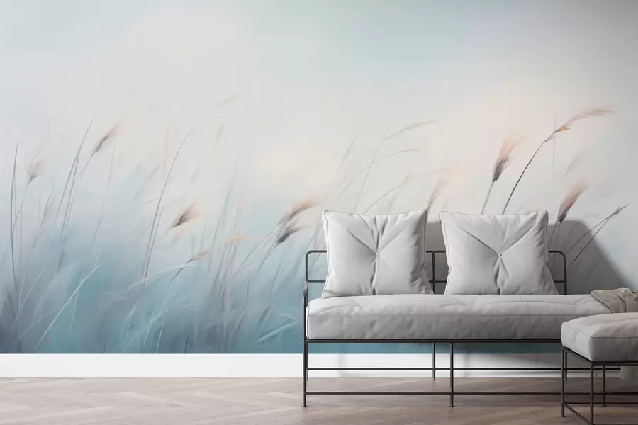 Fototapete Zarte Feldgräser auf blauem Hintergrund w01643