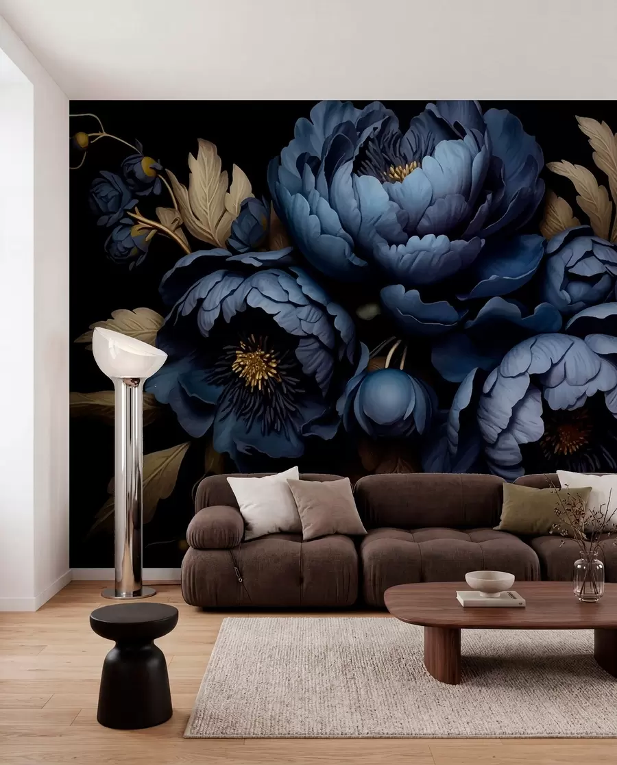 Murale Pivoines bleues w01131