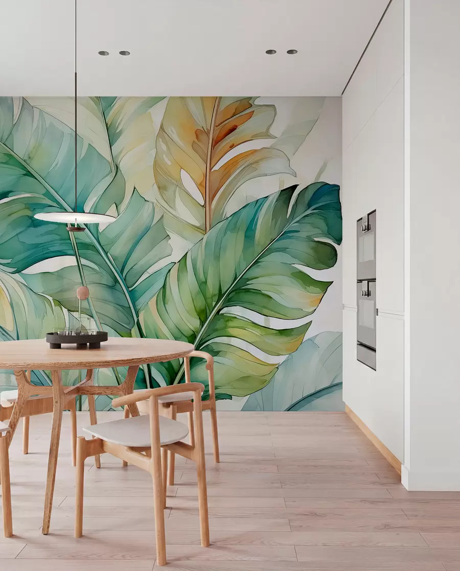 fototapeter Tropiske bananpalme blade våd akvarel w01775