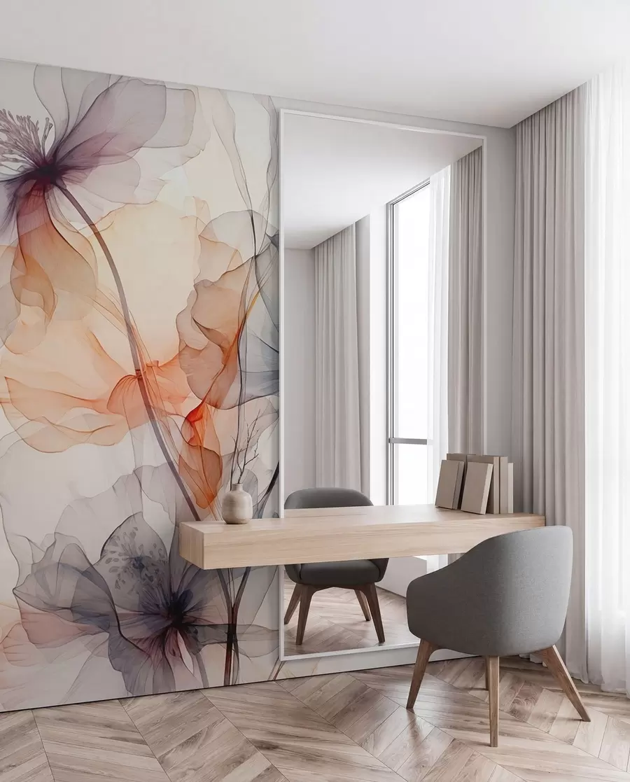 fototapeter Abstrakte gennemskinnelige blomster flydende akvarel w01781