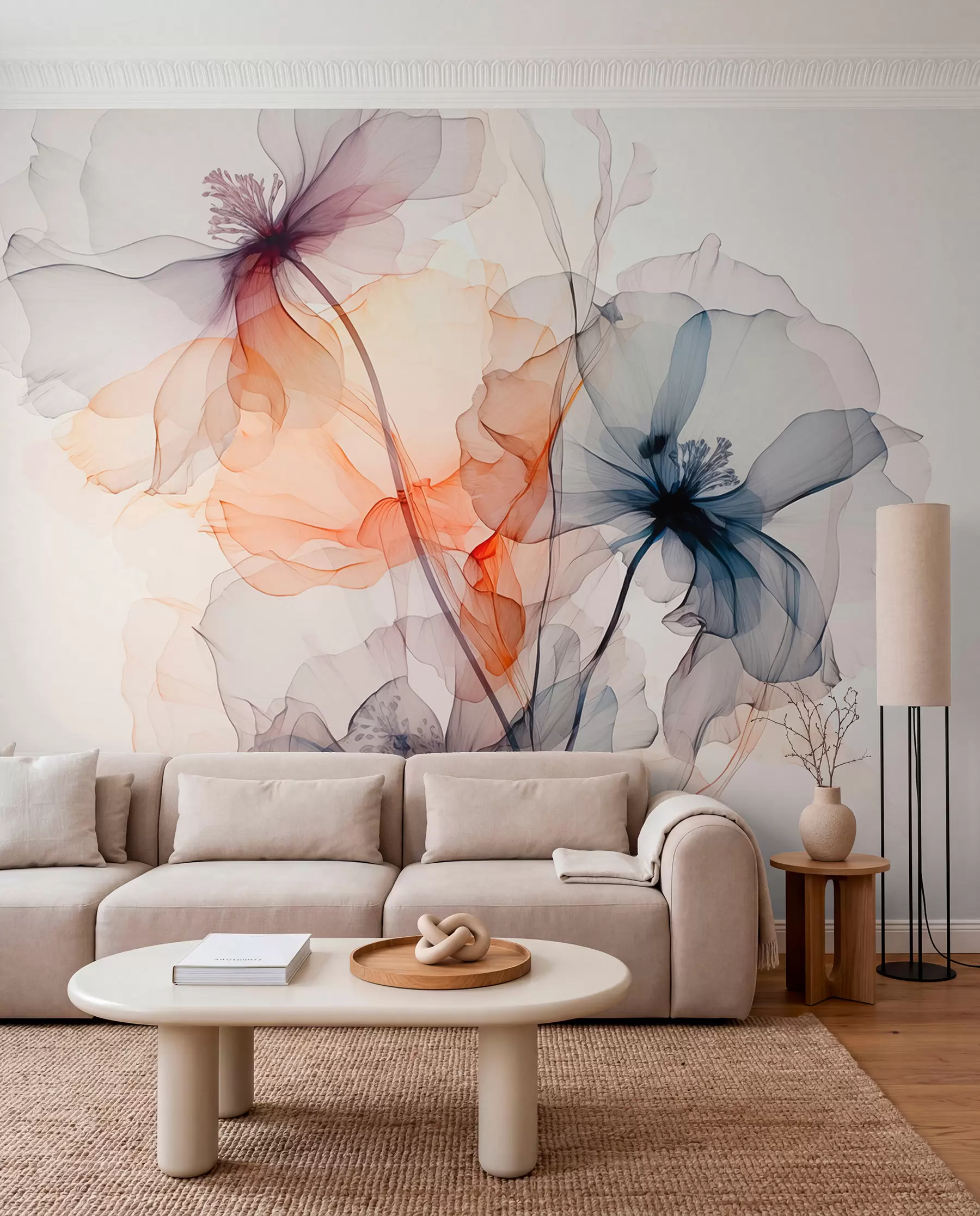 fototapeter Abstrakte gennemskinnelige blomster flydende akvarel w01781
